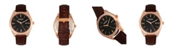 Breed Quartz Louis Rose Gold And Brown And Black Genuine Leather Watches 42mm
